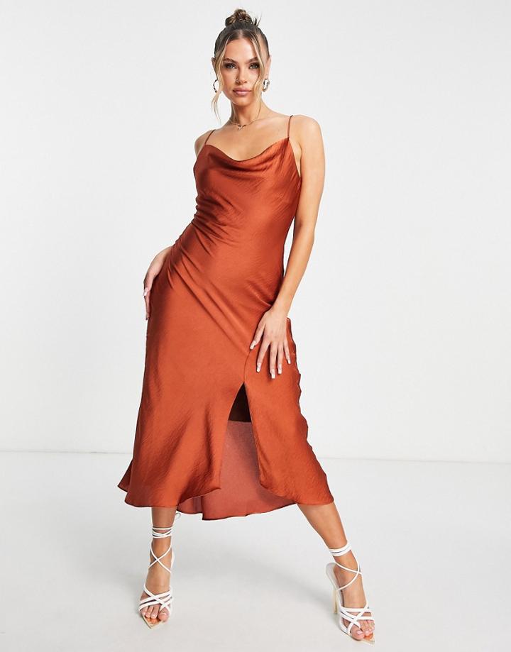 Trendyol Midi Cami Dress In Rust Satin-copper