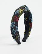 Asos Design Knot Headband In Floral Plisse In Black
