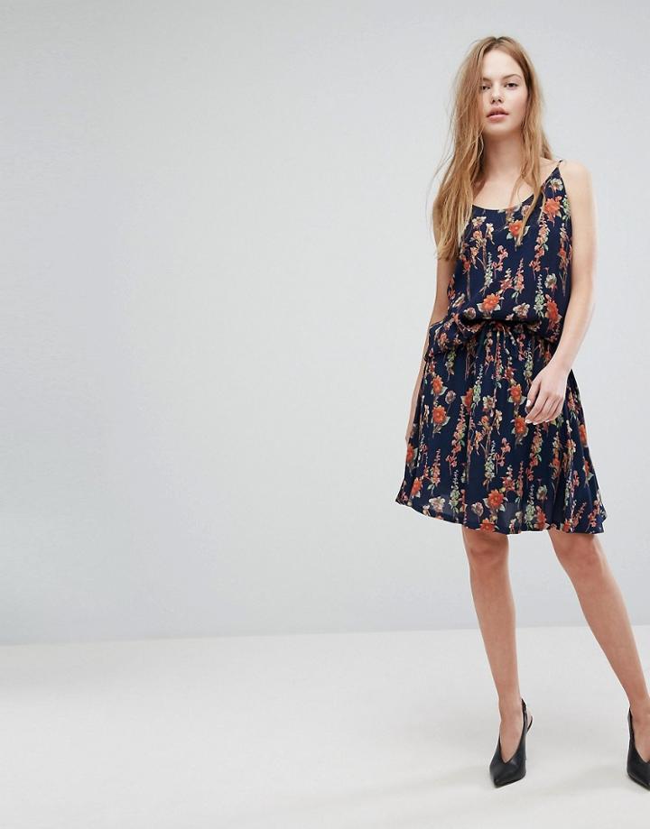 Just Female Tia Floral Print Skater Skirt - Navy