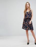 Just Female Tia Floral Print Skater Skirt - Navy