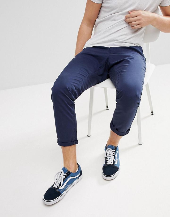 Esprit Chino Pant With Cropped Tapered Leg - Navy