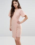 Closet Cross Over Short Sleeve Wrap Dress - Pink
