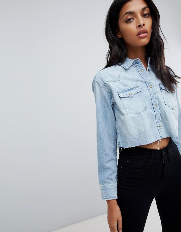 Allsaints Denim Shirt With Freyed Edges - Blue