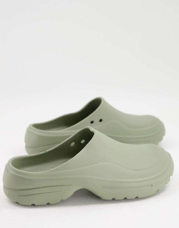 Asos Design Manta Clog Slides In Khaki-green