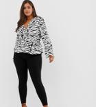Prettylittlething Plus Wide Sleeve Tie Front Top In Zebra - Multi