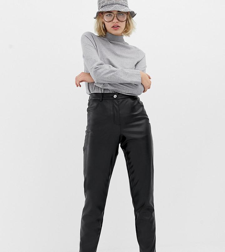 Collusion Slim Leg Leather Look Pants - Black