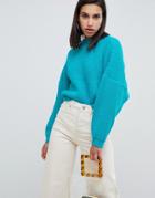 Asos Design Cropped Banana Sleeve Sweater - Blue