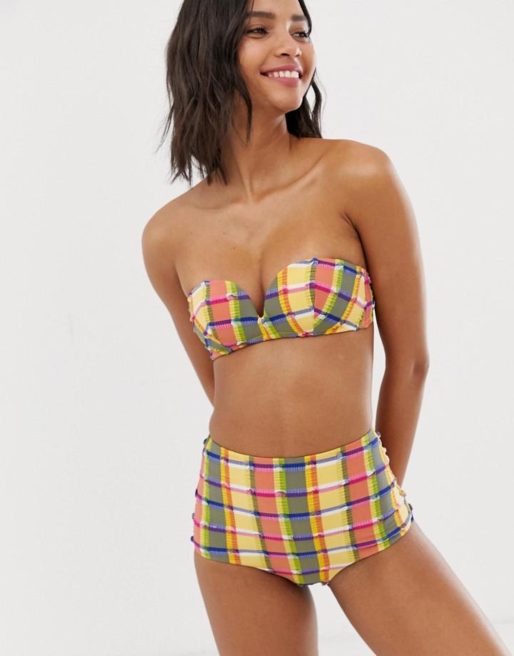 & Other Stories Padded Bikini Top In Multi Check - Multi