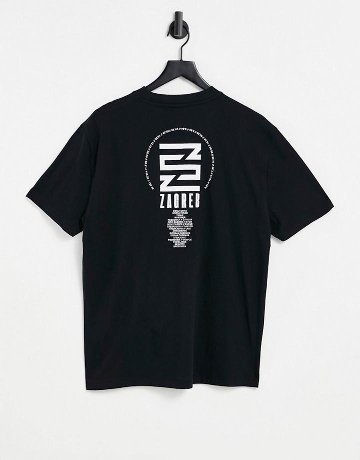Asos Design Relaxed T-shirt In White Organic Cotton With Back Zagreb City Print-black