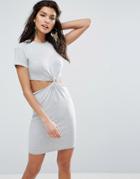 Asos Twist Front Mini Bodycon Dress With Cut Out - Gray