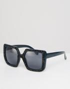 Asos Full Metal Glitter Oversized Square Sunglasses - Navy