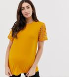 Asos Design Maternity T-shirt With Lace Sleeve - Yellow