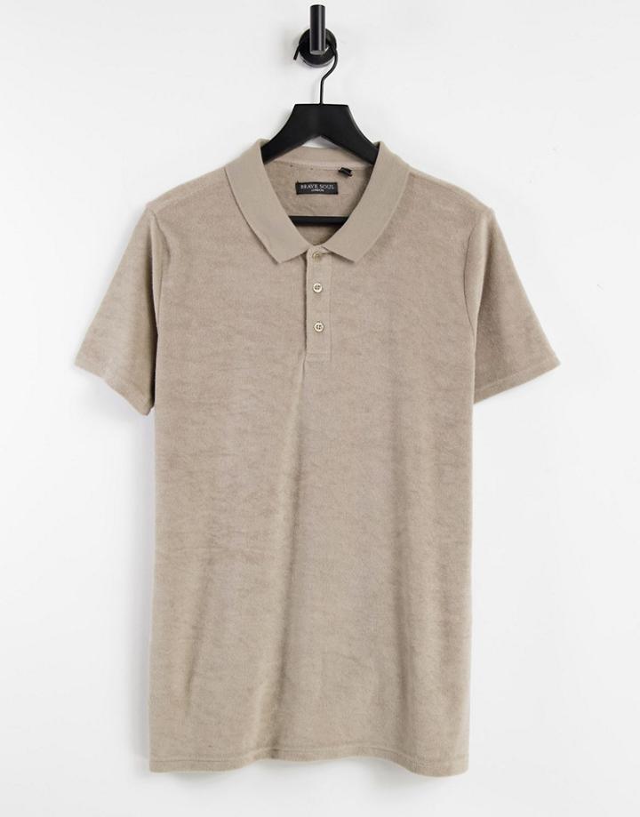 Brave Soul Towelling Polo In Stone-white