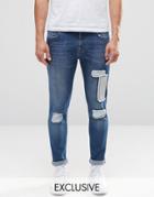 Brooklyn Supply Co Dumbo Jeans With Raw Patchwork Knee - Blue