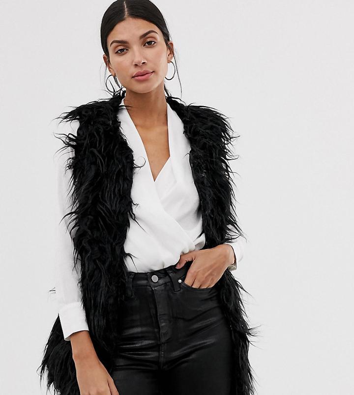 Brave Soul Tall Lanzarote Shaggy Vest - Black