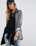 Brave Soul Grid Print Trench-black