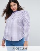 Asos Curve Lilac Gingham Check Shirt With Exagerated Shoulder - Multi