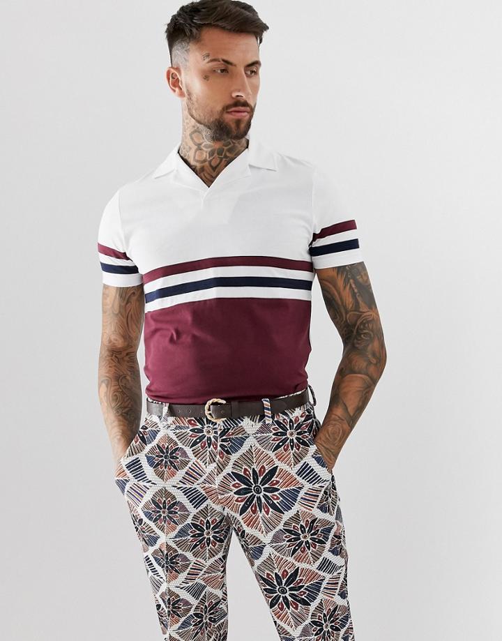Asos Design Polo Shirt With Revere Collar With Contrast Body Panels In White - White