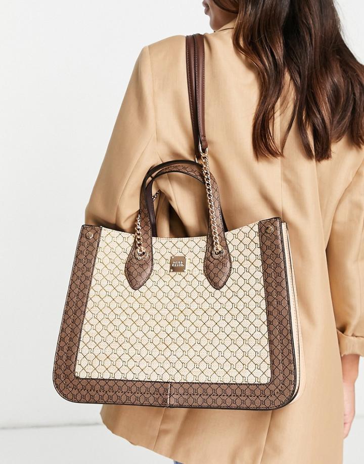 River Island Square Monogrammed Square Shopper In Beige-neutral