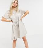 Noisy May Petite Mini Smock T-shirt Dress In Stone-grey
