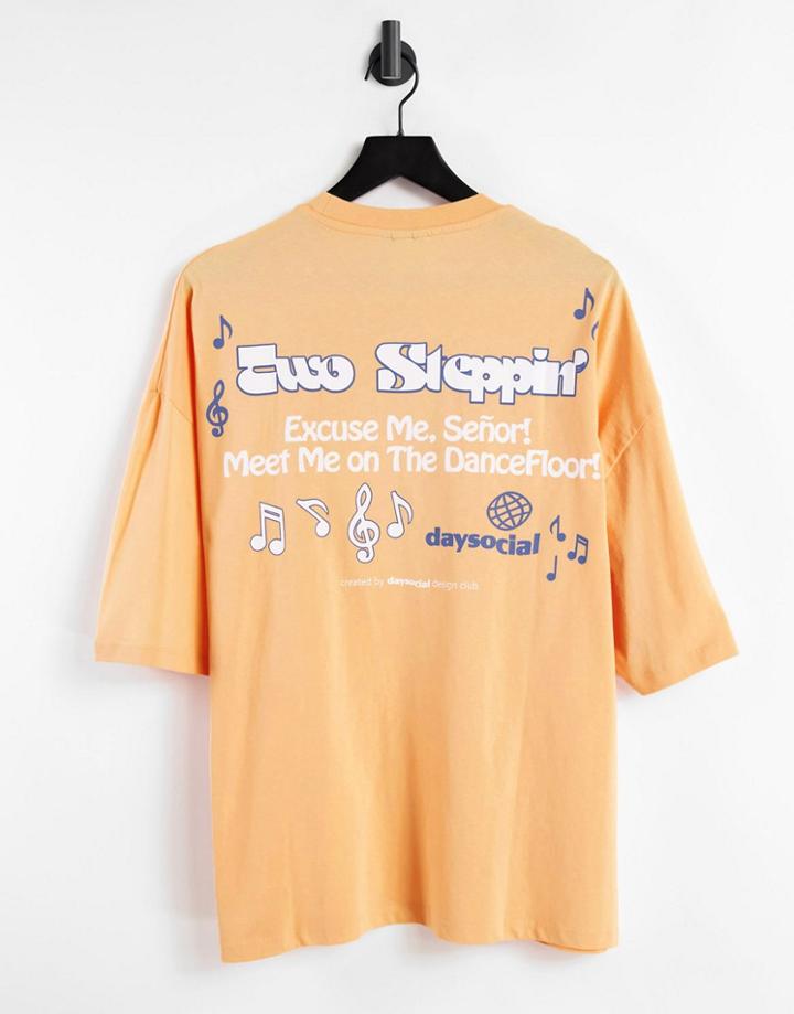 Asos Daysocial Oversized T-shirt With Logo And Dance Prints In Peach-orange