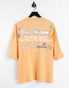 Asos Daysocial Oversized T-shirt With Logo And Dance Prints In Peach-orange