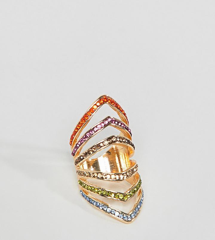 Designb London Gold Multicolor Crystal Statement Ring - Gold