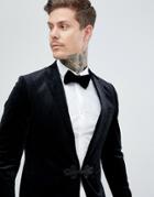 Gianni Feraud Premium Skinny Fit Velvet Satin Lapel Blazer - Black