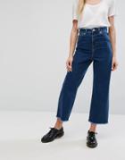 Asos Wide Leg Jean With Raw Waist Band In Blue - Blue
