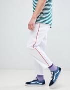 Asos Design Skater Cropped Pants In White With Red Side Piping - White