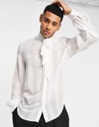 Asos Design Pussybow Sheer Stripe Shirt In White
