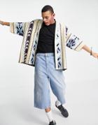 Asos Design Knit Oversized Kimono With Aztec Design-multi