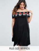 Diya Plus Bardot Dress With Embroidered Frill - Black