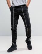 Asos Slim Joggers With Front Zip Detail In Black - Black