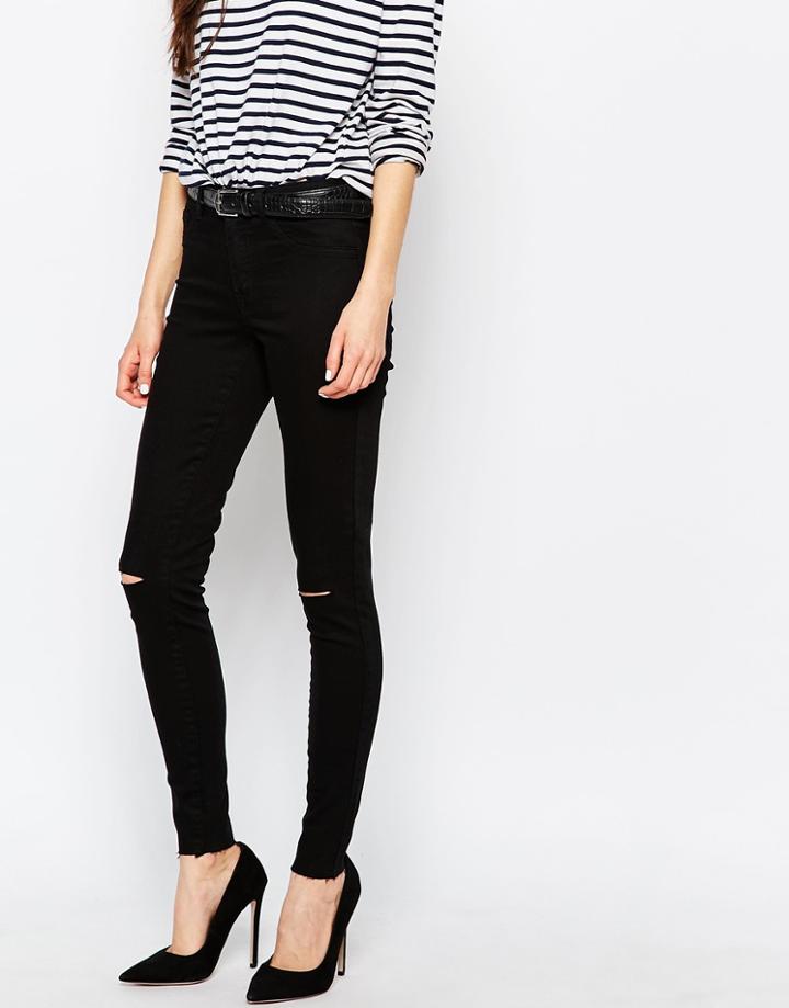 Vila Busted Knee Skinny Jean - Black