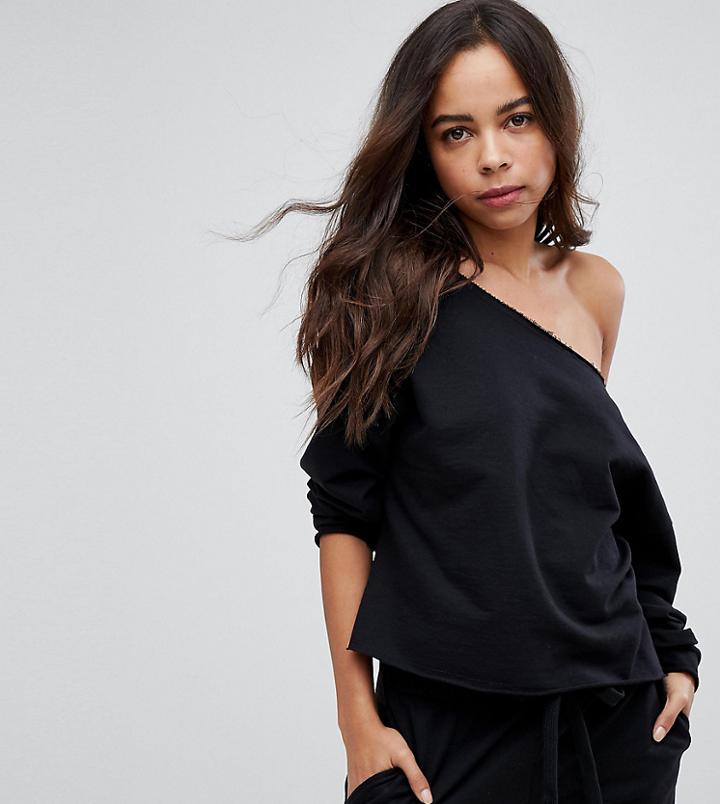 Asos Petite Lounge Raw Edge Off Shoulder Sweat - Black