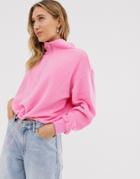 Monki Zip Neck Fleece Top In Pink