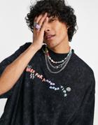 Asos Daysocial Oversized T-shirt With Multi Game Graphic Prints And Logo In Washed Black - Part Of A Set