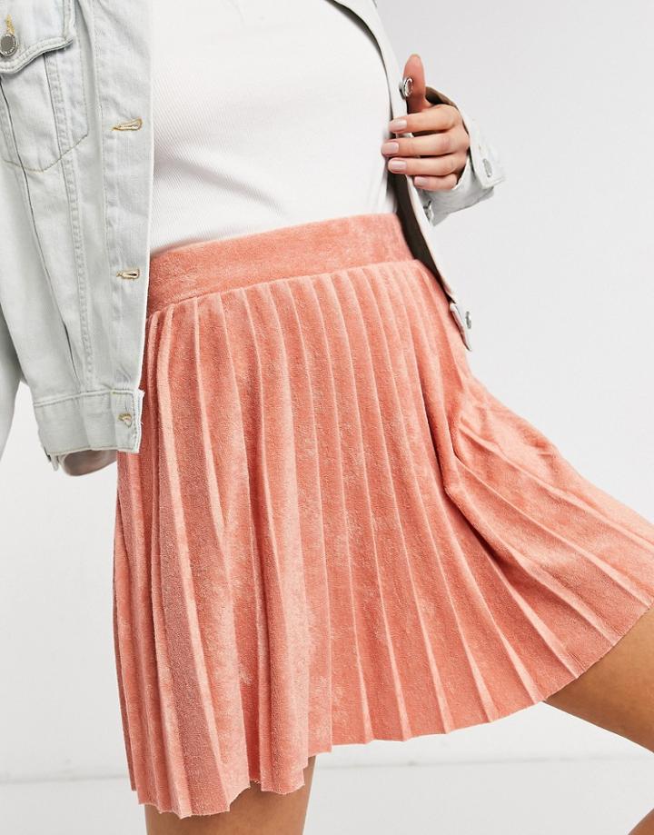Asos Design Mini Pleated Tennis Skirt In Fluffy Towelling In Blush-multi