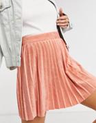 Asos Design Mini Pleated Tennis Skirt In Fluffy Towelling In Blush-multi