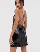 Asos Design Cowl Neck All Over Sequin Mini Cami Dress-black