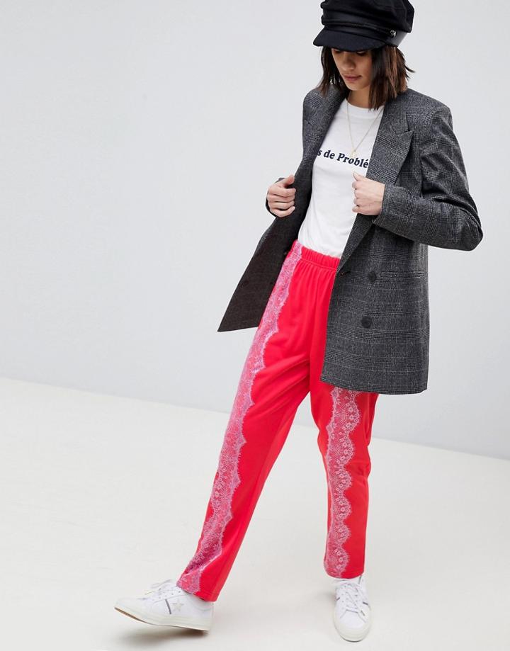 Asos Track Pant Pants With Lace Detail - Pink