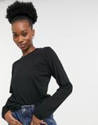 French Connection Organic Cotton Long Sleeve T Shirt In Black