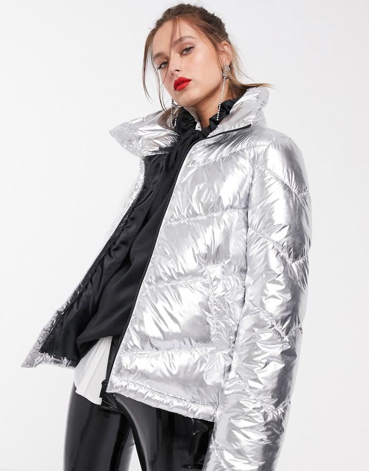 Stradivarius Padded Jacket In Silver