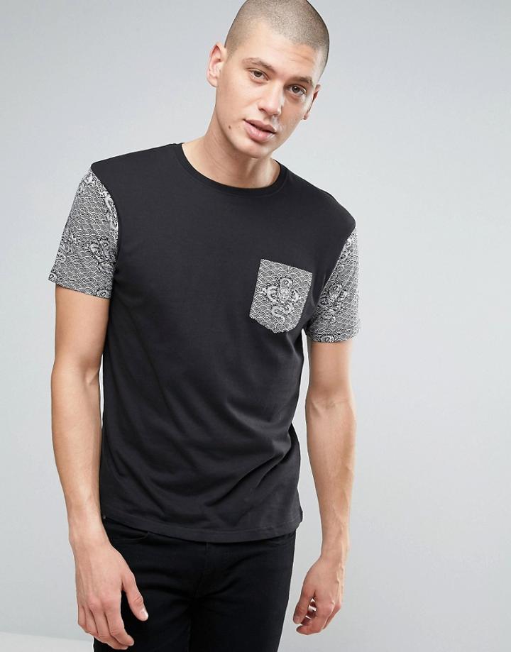 Brave Soul Contrast Dragon Print T-shirt - Black