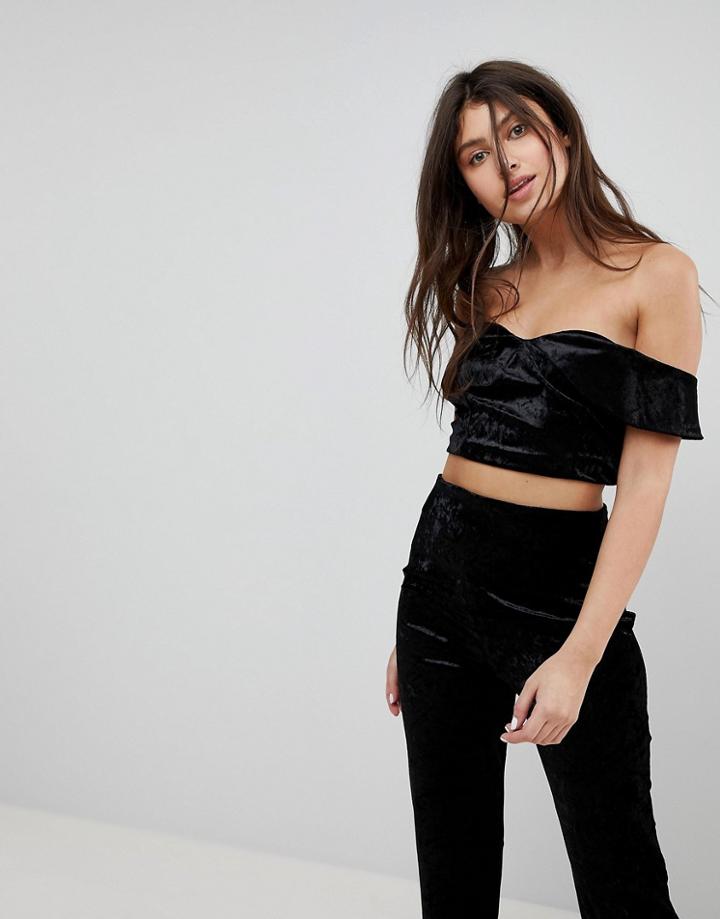 Vero Moda Velvet Off Shoulder Crop Top - Black