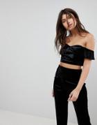 Vero Moda Velvet Off Shoulder Crop Top - Black