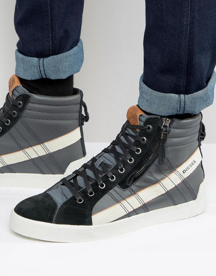 Diesel D-string Leather Sneakers - Black