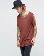 Asos Super Longline T-shirt With Heavy Distressing - Fired Brick