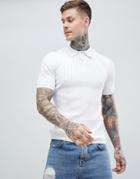 Asos Design Ribbed Polo T-shirt In White - White